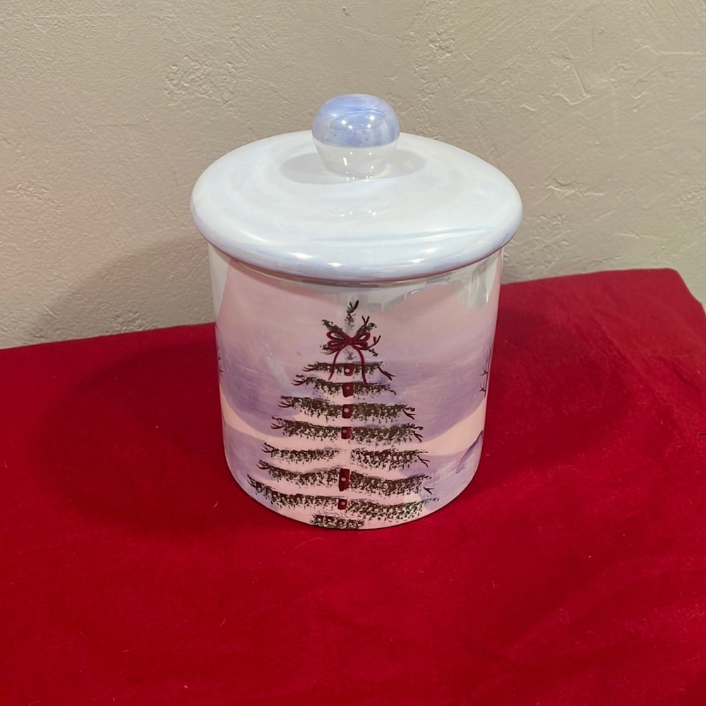 NWT Holiday at Home luster hand paint wonderland Christmas Earthware cookie jar